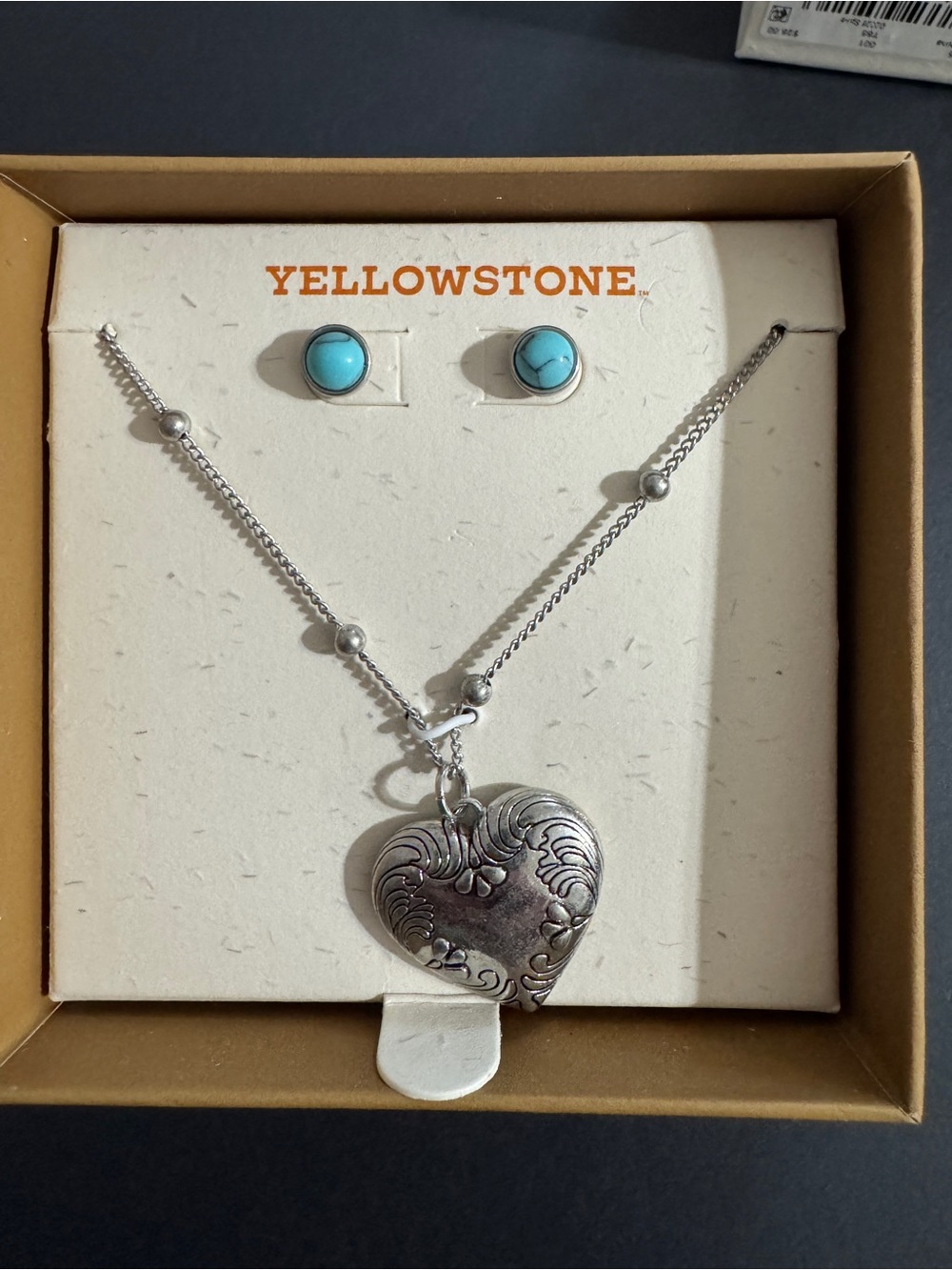 Yellowstone Silver Heart Pendant Necklace with Turquoise Earrings